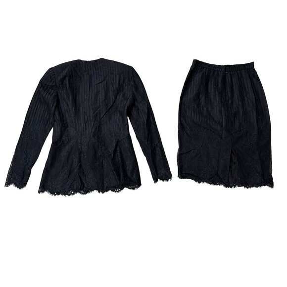 Vintage Black Lace Blazer Skirt Suit Set Size 4 Karen Lawrence by Matthew 1980s - Picture 3 of 10